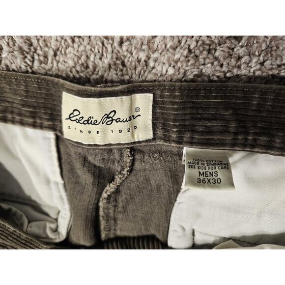 VTG Eddie Bauer Corduroy Pants Mens 36x30 Green Pleated Wide Leg Y2K Retro Dad - Picture 3 of 7
